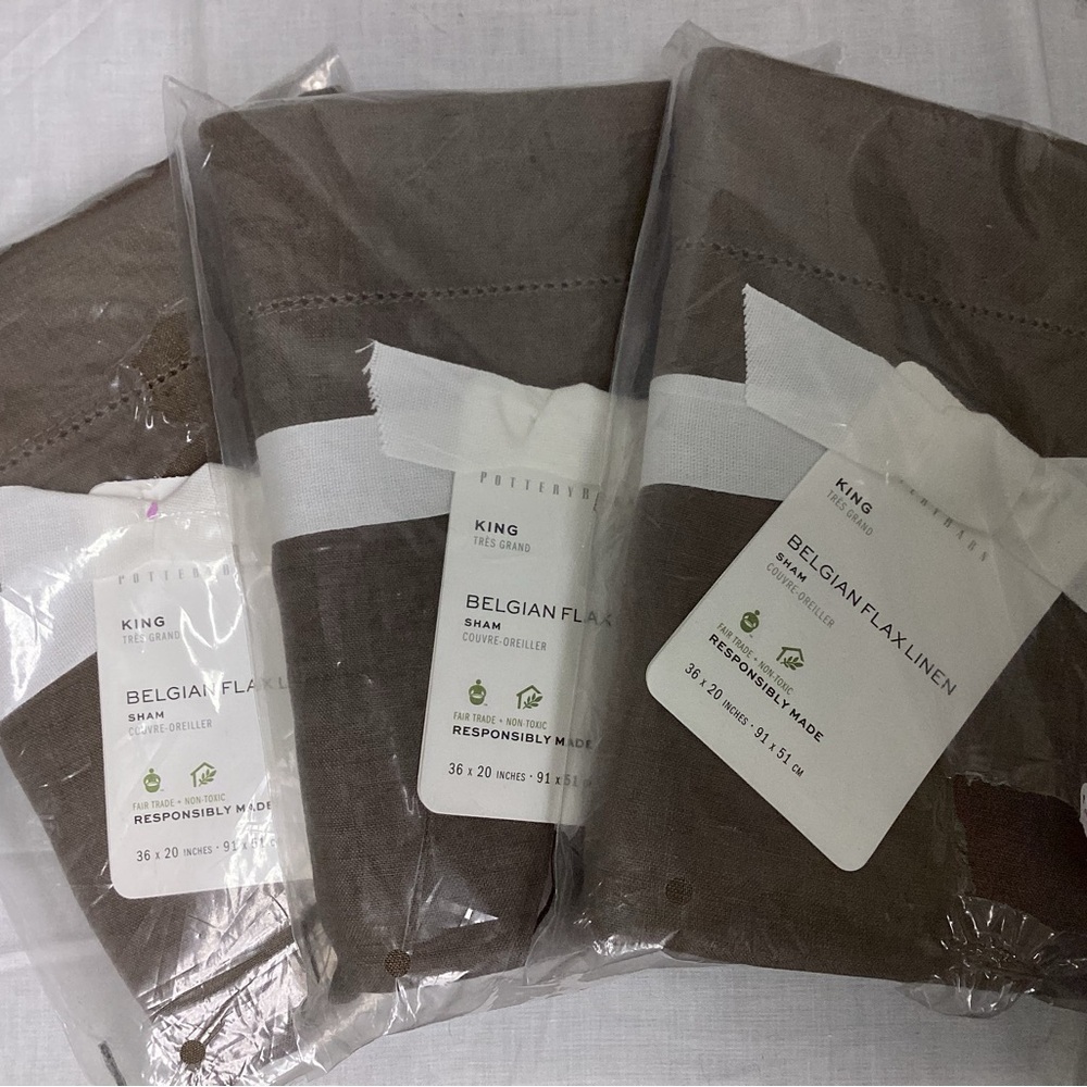 Pottery Barn Belgian Flax Linen Shams set of three - Mocha King Size
